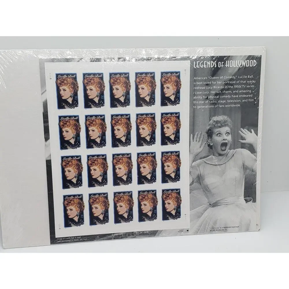 Vintage USPS Legends of Hollywood Lucille Ball 34¢ Stamps Pane of 20 2001 Sealed